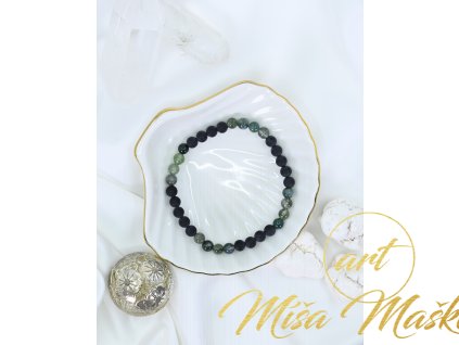 Onyx a mechový achát pánský náramek 6mm (sebevědomí, cesta, ochrana)