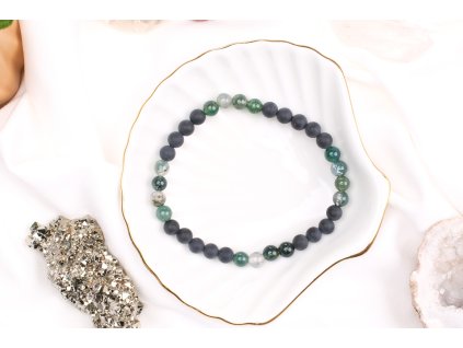 Onyx a mechový achát pánský náramek 6mm (sebevědomí, cesta, ochrana)