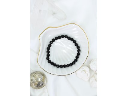 Černý obsidián vybroušený náramek AAA kvalita 6mm (proti strachům, depce, ochrana, síla)