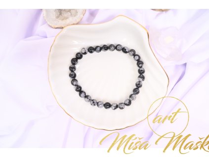 Obsidián vločkovaný náramek 6 mm (jednota, talisman, život, ochrana, nové začátky)