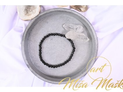 Černý obsidián vybroušený náramek AAA kvalita 4mm (proti strachům, depce, ochrana, síla)