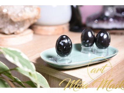 Energetické vajíčko vločkovaný obsidián (Yoni) (jednota, talisman, život, ochrana, nové začátky)