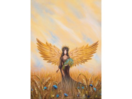 Chrpy andělský obraz - autorský tisk A4