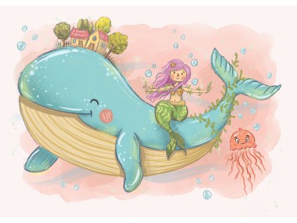 Velryba a mořská víla - autorský tisk A4