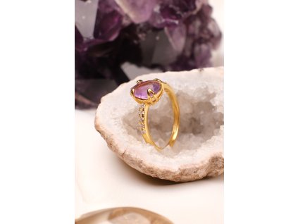 Pozlacený prsten s ametystem (uni) kapička
