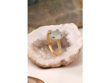 Pozlacený prsten s akvamarínem (uni) kapička