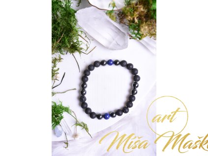 Lávový kámen, hematit, lapis lazuli pánský náramek 8 mm (duchovno, osobnostní rozvoj, ochrana, stres)