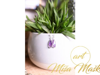 Náušnice ametyst ve stříbře AA kvalita broušený oválné kapky (ochrana, meditace, duchovno, intuice, čištění)