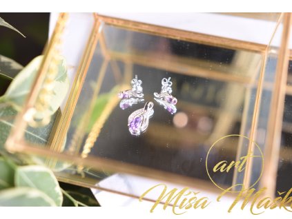 Elegantní set ametystové náušnice a přívěsek ve stříbře (ochrana, meditace, duchovno, intuice, čištění)