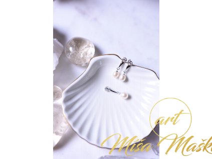 Jemný set říční perly bílé náušnice a přívěsek ve stříbře (nové začátky, moudrost, půvab)