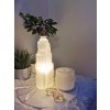 Selenit  lampa vež elektrická 25 cm (zklidnění, uvolnění, meditace, napojení, jasnozřivost) Maroko