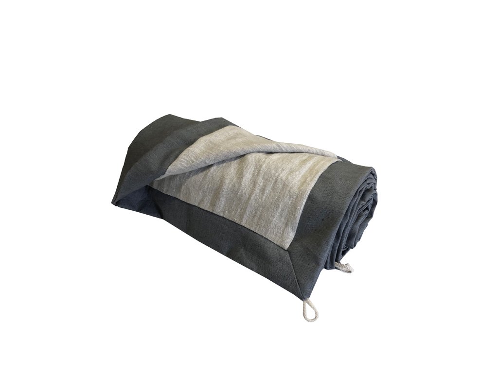 Pikniková deka lněná - len se zátěrem šedá střední /len přírodní 140x200 cm