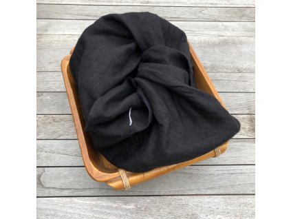 Lněný vak na pečivo zavazovací - Černá (Black)