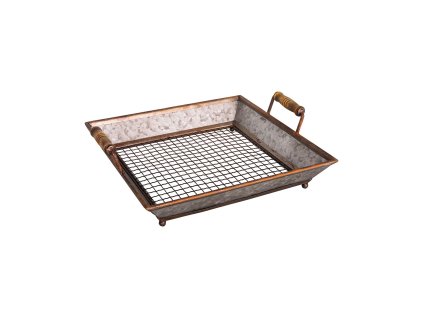 Zinkový podnos s dřevěnou rukojetí