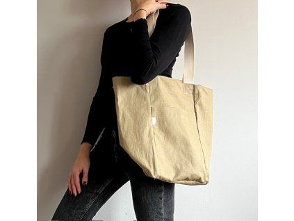 Taška lněná L s kapsou - Basic Olive