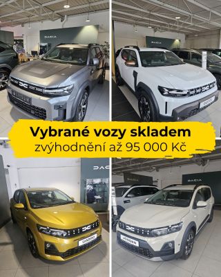 🚗 Hledáte novou Dacii? Vybrané vozy Dacia Bigster, Duster, Sandero a Jogger máme skladem se zvýhodněním až 95 000 Kč....