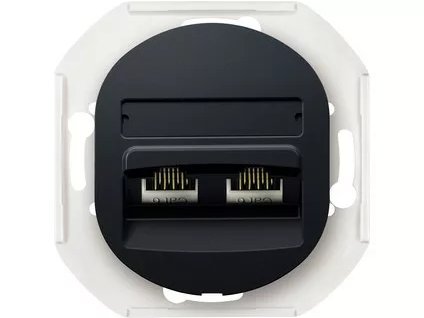 Dátová zásuvka bez rámika EON 2xRJ45 Cat 6 FTP, matná čierna E615S.E1