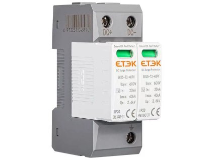 Prepäťová ochrana C, T2 2P 600V DC 15/40kA EKU5-T2-40PV-2M600 (ETEK)