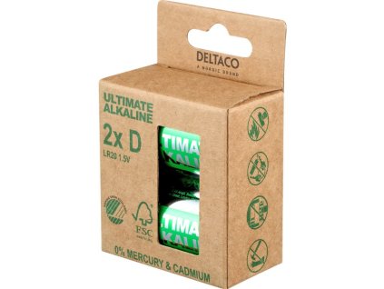 DELTACO ULTIMATE Nordic Ecolabel, Batérie alkalické D, LR20, 2ks