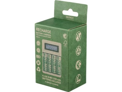 DELTACO C704A4-4XAA, Nabíjačka batérií, USB + 4x AA NiMh