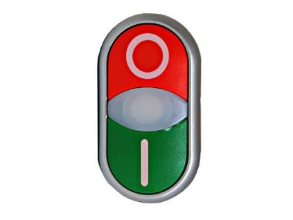Dvojité tlačidlo vratné, podsvietené, zelené/červené “1/0”