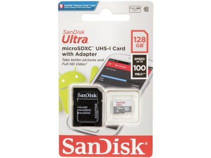 SanDisk Ultra Micro SDXC 128GB, 100MB/s, CL10 + A