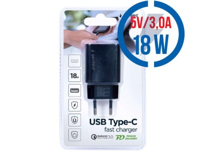 GEMBIRD TA-UQC3-03, Rýchlonabíjačka, 18W, USB C