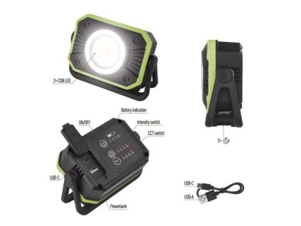 COB LED nabíjací pracovný reflektor P4542, 900 lm, 2×2000 mAh