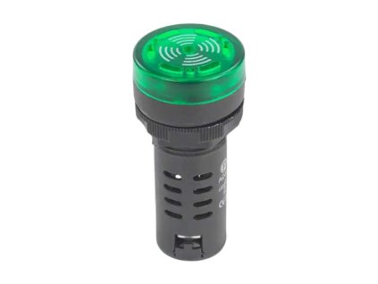 LED kontrolka s bzučiakom AD16-22SM, pre priemer otvoru 22mm zelená