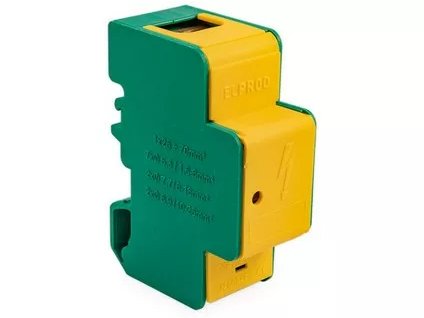 Rozbočovacia krytá svorka; 1-pólová; vstup: 1 x 70 mm²; výstup: 2 x 25, 2 x 16, 7 x 6 mm², žlto-zelená