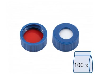 Uzáver N 9 PP, screw cap, blue, center hole, Silicone white/PTFE red, 1.0 mm, 100ks 702287.1