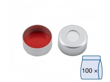 Krimpovací uzáver N11, silver, center hole, Silicone white/PTFE red, 1.3 mm, 100ks. 70288