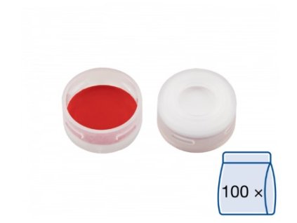 Uzáver N 11 PE snap cap, transparent, center hole, Silicone white/PTFE red, 1.0 mm, 100ks, 702710
