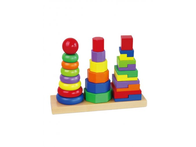 Dřevěné barevné pyramidy pro děti