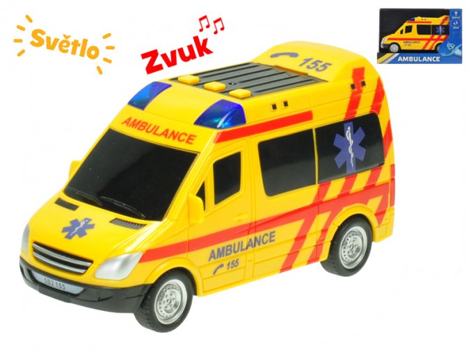 Auto ambulance CZ 18 cm na setrvačník na baterie se světlem a zvukem v krabičce