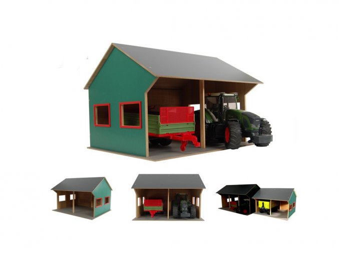 Farming dřevěná garáž 44x53x37cm 1:16 pro 2 traktory v krabičce