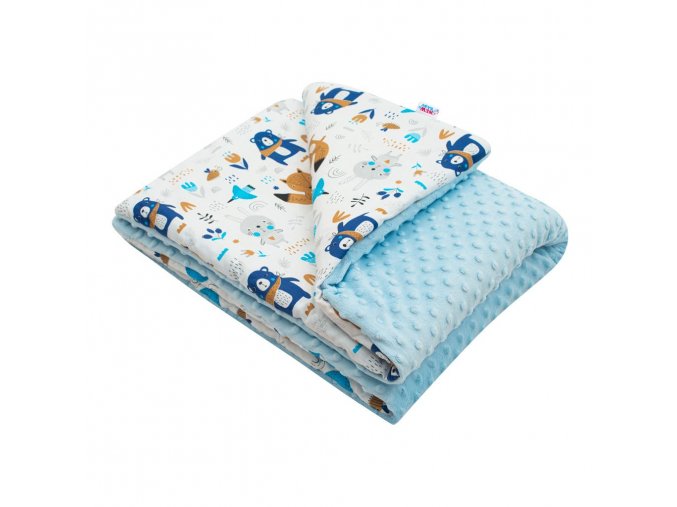 Dětská deka z Minky s výplní Medvídci modrá 80x102 cm