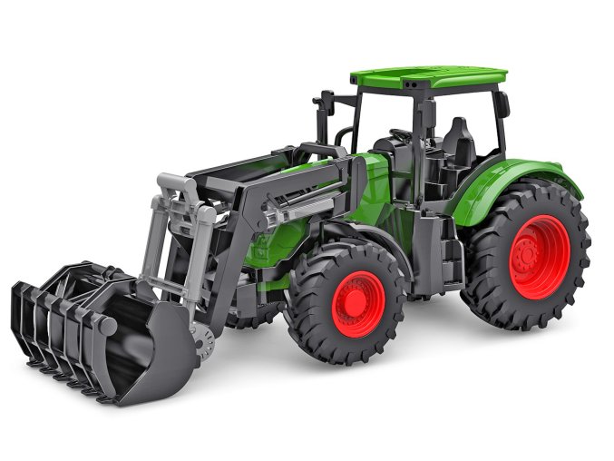 Traktor zelený s předním nakladačem volný chod 27 cm v krabičce