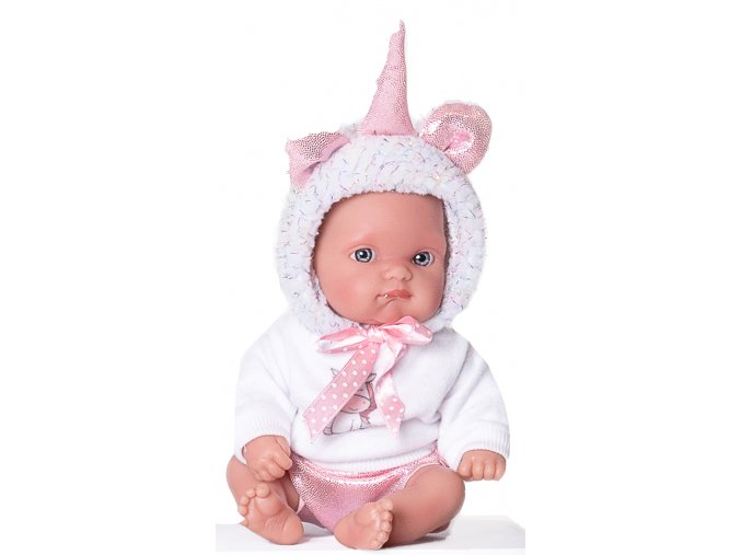 Jednorožec bílý - realistická panenka miminko s celovinylovým tělem - 21 cm