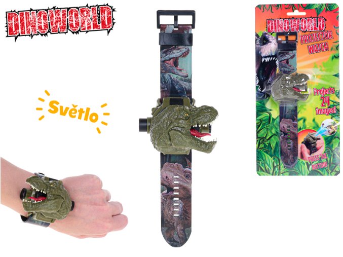 Dinoworld projektor/hodinky 22,5 cm na baterie 24 druhů obrázků na kartě