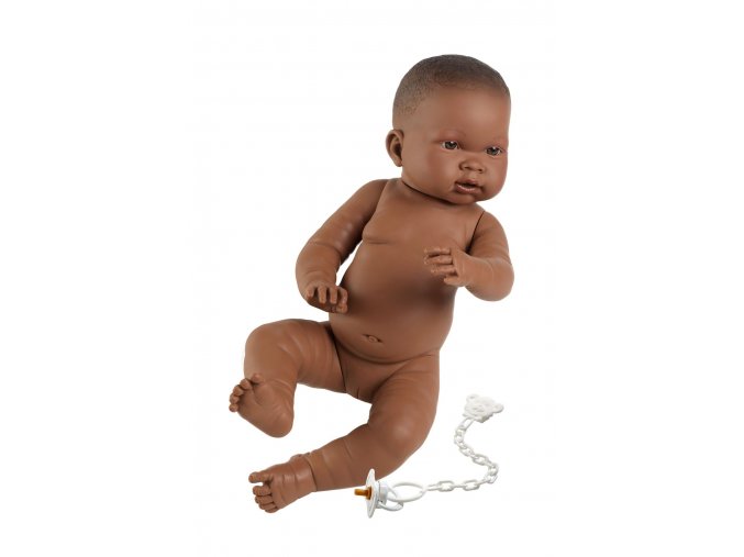 New born holčička - realistická panenka miminko černé rasy s celovinylovým tělem - 45 cm