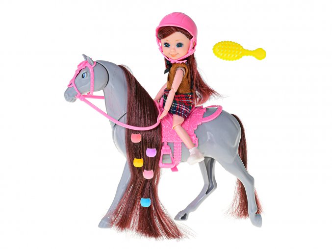 Panenka jezdkyně 16 cm s koněm 25,5 cm a doplňky