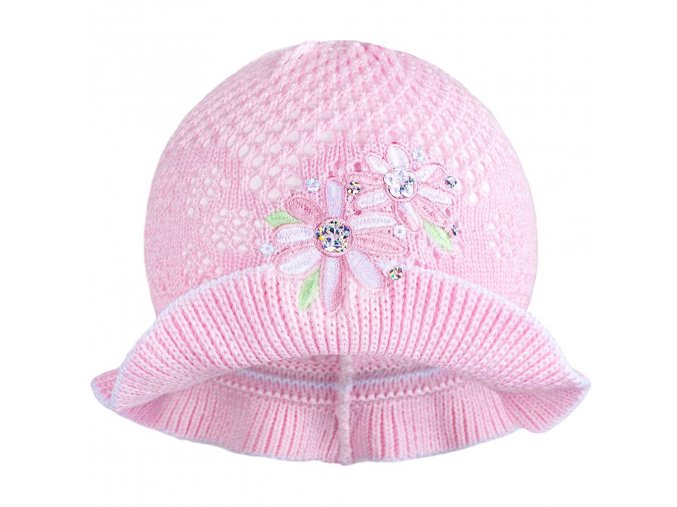 Pletený klobouček růžovo-bílý