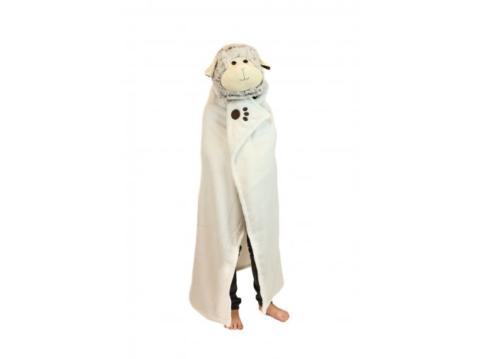 Ovečka - hřejivá deka s kapucí se zvířátkem a tlapkovými kapsami