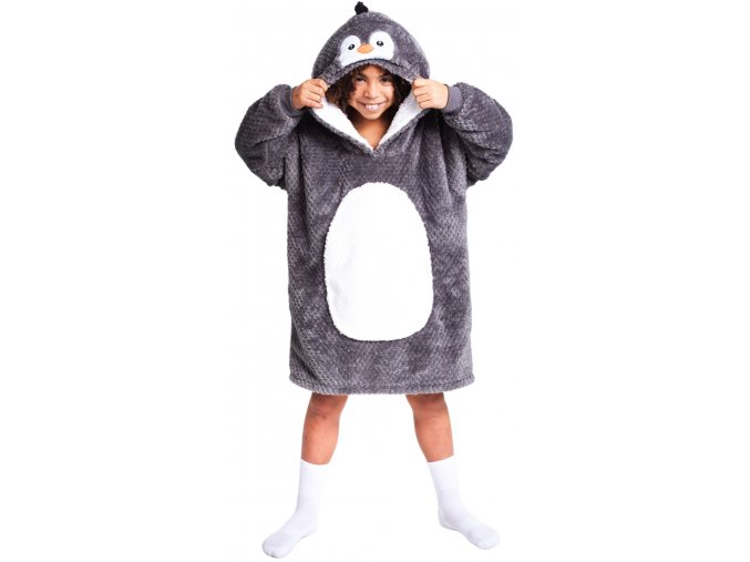 Tučňák - hřejivá televizní mikinová deka s kapucí pro děti 7 - 12 let