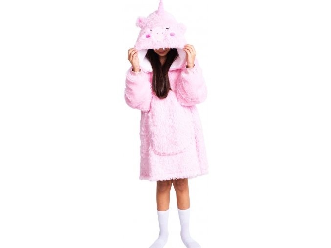 Jednorožec - hřejivá televizní mikinová deka s kapucí pro děti 7 - 12 let