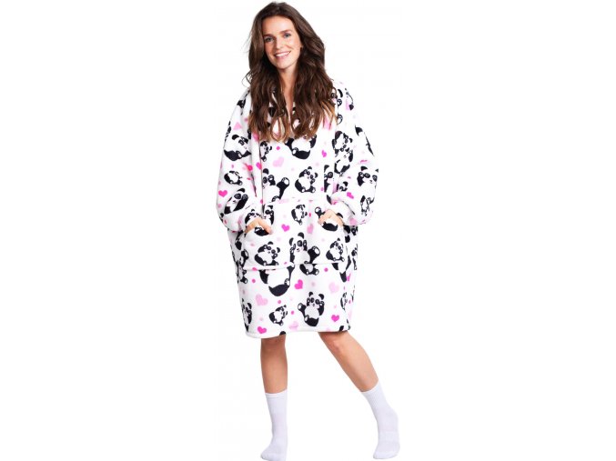 Panda - hřejivá televizní mikinová deka s kapucí pro teenagery a dospělé