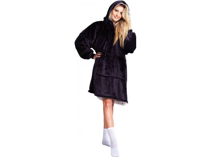 Černá - hřejivá televizní mikinová deka s kapucí pro teenagery a dospělé