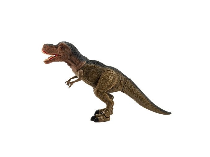 Dinosaurus tyranosaurus chodící plast 40 cm na baterie se světlem se zvukem v krabici