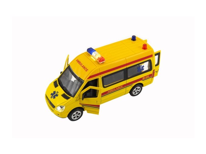 Auto ambulance kov/plast 15 cm na baterie se světlem se zvukem na zpětné natažení